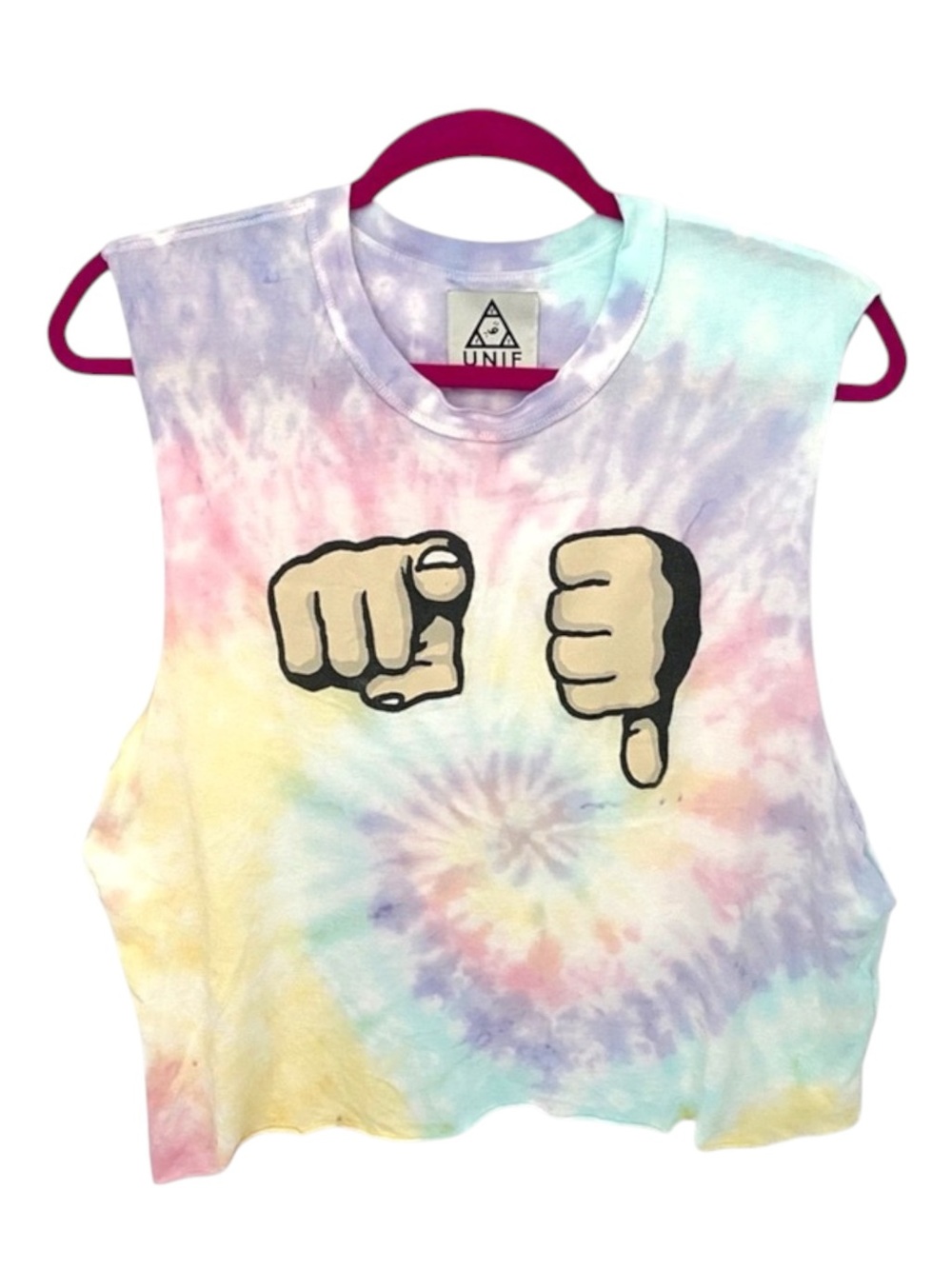 HTF: new UNIF ☮︎︎ Emoji You Suck Muscle Tee T Shirt ☮︎︎ Pastel Tie Dye ☮︎︎ Small - Picture 12 of 16